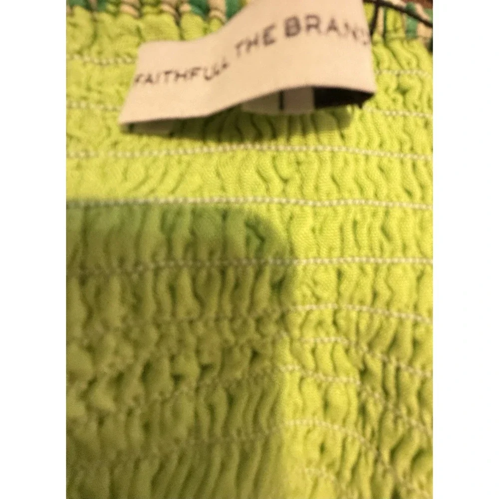 Faithfull The Brand Muthia Mini Dress Womens 8 Green Bau-Bau Stripe Tie Shoulder